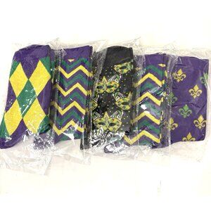 NWT 5 Pairs of Mardi Gras Socks One Size Fits Most